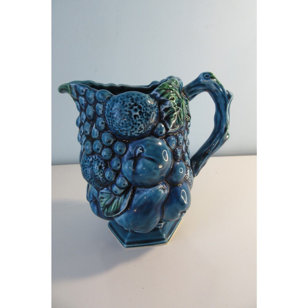 Vtg INARCO Blue Mood Indigo Pitcher E2429 Fruit 6 1/2 Inches